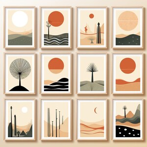 Boho  Wall Art Decor Set of 12 - Modern Abstract Desert Inspired Illustration Prints - High Resolution Printable Unique Art Collection!!