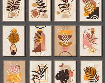 Boho Inspired Abstract Art Prints Set of 12 Prints, Trendy Boho Wall Gallery Prints