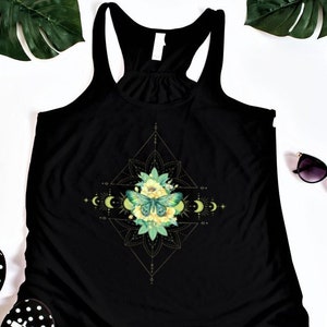 Women&#39;s Celestial Moon Moth Racerback Tank: Nature lover, Floral, Flowers, Moth, Insects, Witchy, Cottagecore, Geometric graphic tee