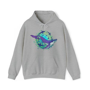 Marine Magic Unisex Heavy Blend Cozy Hoodie Sweatshirt for Winter, Gift for Ocean Lover, Whales, Sharks, Fish, Conservation, Marine Biology