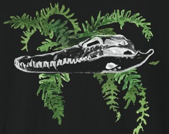 Swamp Magic T Shirt: Bones, Gator, Alligator, Skull, Fern, Dead Things, Biology, Curiosities, Oddities, Animal, Bog, Swamp, Watercolor