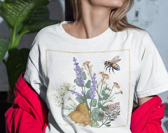 Wildflower Wonders T shirt: Floral, flowers, wildflowers, nature, bee, moth, pollinators, soft tee, cottagecore, garden, plants, plant lover