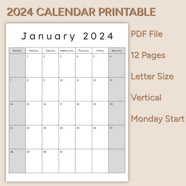 July Vertical Calendar Etsy