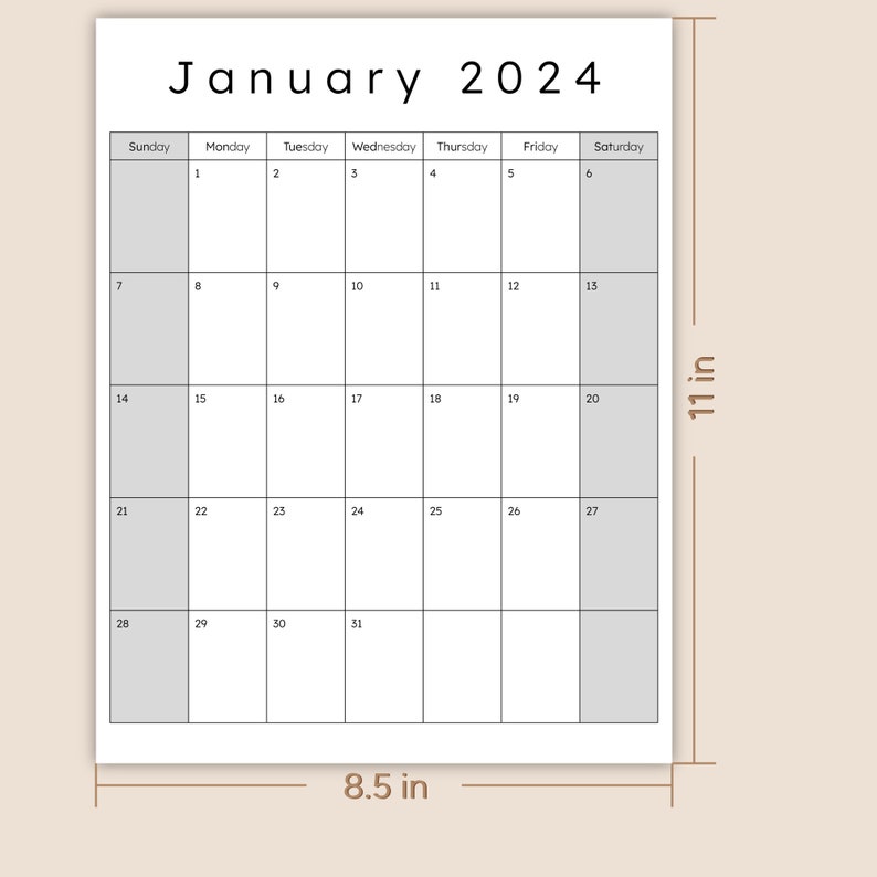 2024 CALENDAR Letter Size PDF Format Printable Etsy