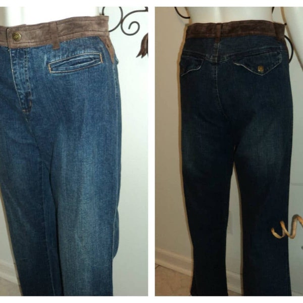 Vintage Ralph Lauren Denim Jeans with Suede Leather Trim Size 10