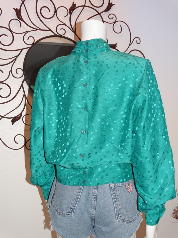 Vtg 70s Emerald Green Deadstock with Tags Blousy … - image 6