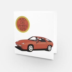 Carte Porsche 928 – Édition Limitée "Car of the Year 1978" – Art Auto Vintage – Idée Cadeau Fan Voiture