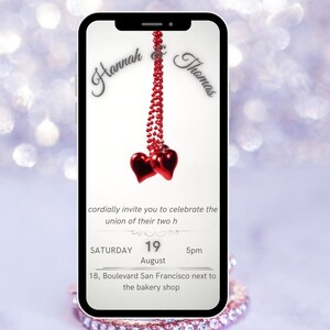 Carte d'invitation de mariage vidéo numérique à téléchargement instantané - Animation de coeur élégante - Invitation facile à modifier