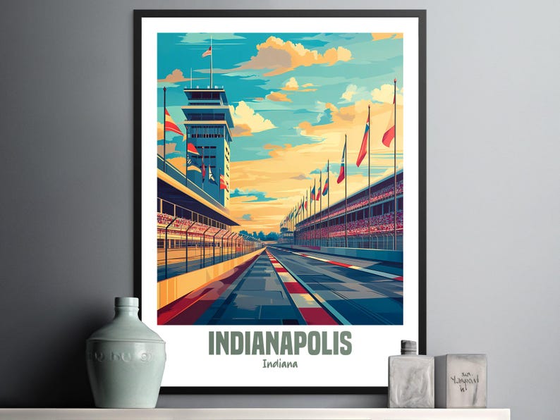 Indianapolis Race Track Wall Art Poster, Vintage Indianapolis Racing ...
