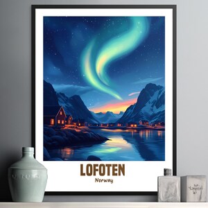 Aurora Borealis Wall Art, Lofoten Norway Print, Night Sky Landscape, Northern Lights Poster, Scenic Nature Art, Home Decor Gift