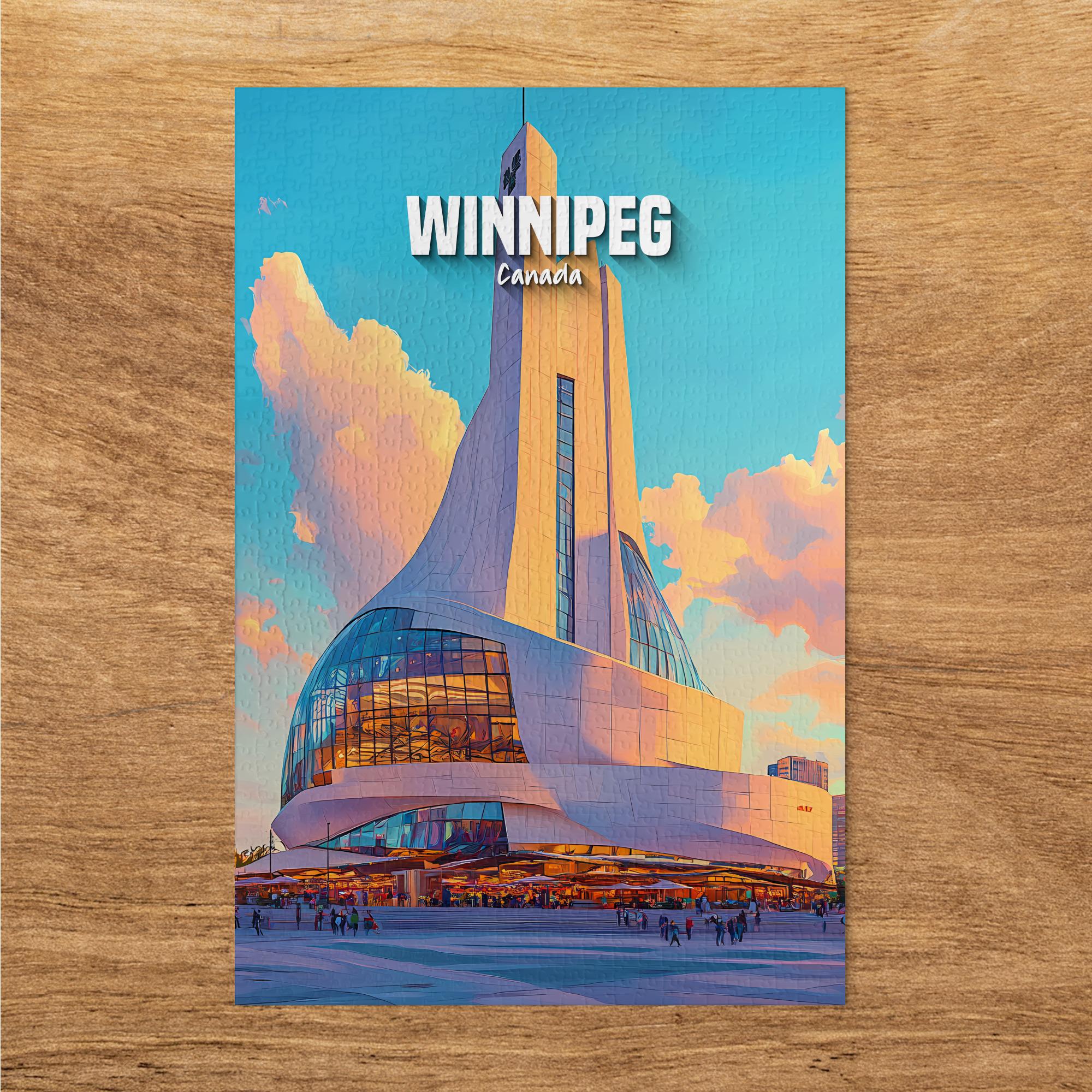 Winnipeg Canada Puzzle: Downtown Building, Colorful Sky, Cityscape