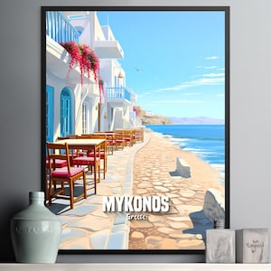 Mykonos Coastal Scene Wall Art Print - Beautiful Mediterranean Decor for Home or Office
