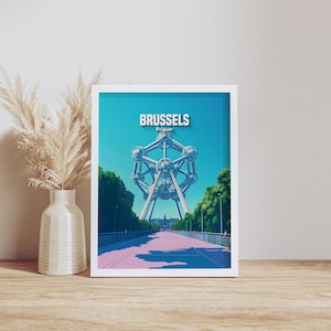 Brussels Belgium Atomium Wall Art Print, Travel Poster, Belgium Landmark Art, Modern Home Decor, Belgium Souvenir, Brussels Artwork