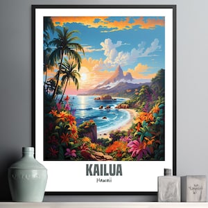 Stunning Tropical Sunset Wall Art Print Featuring Kailua Hawaii Beach Scene
