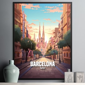 Barcelona Cityscape Wall Art Print, Sunset over Sagrada Familia in Spain Decor