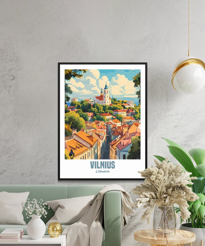 Vilnius Lithuania Cityscape Poster, European Travel Wall Art, Vilnius