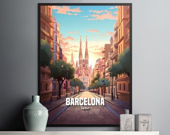 Travel Poster Barcelona Spain Print Birthday Gift Wall Art Home Decoration