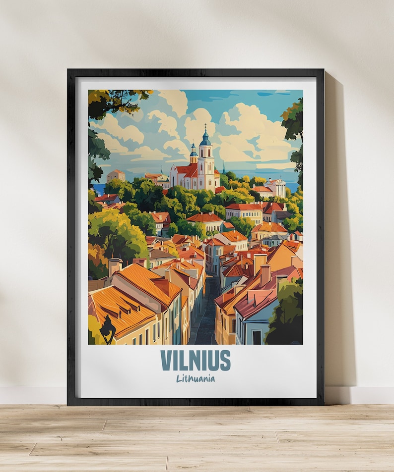 Vilnius Lithuania Cityscape Poster, European Travel Wall Art, Vilnius