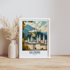 Salzburg Austria Travel Poster, Vintage Style Salzburg Wall Art, Scenic Salzburg Cityscape Print, Salzburg Austria Home Decor