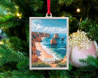Algarve Portugal Ornament: Beach Coastline View, Travel Souvenir, Landscape Art