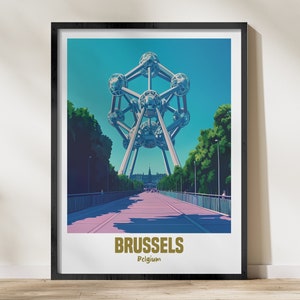 Brussels Belgium Atomium Wall Art Print, Travel Poster, Belgium Landmark Art, Modern Home Decor, Belgium Souvenir, Brussels Artwork