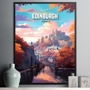 Stunning Edinburgh Scotland Wall Art Poster, Beautiful Landscape with Castle and Autumn Colors