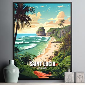 Saint Lucia Tropical Beach Wall Art - Colorful Caribbean Landscape Print for Home Decor