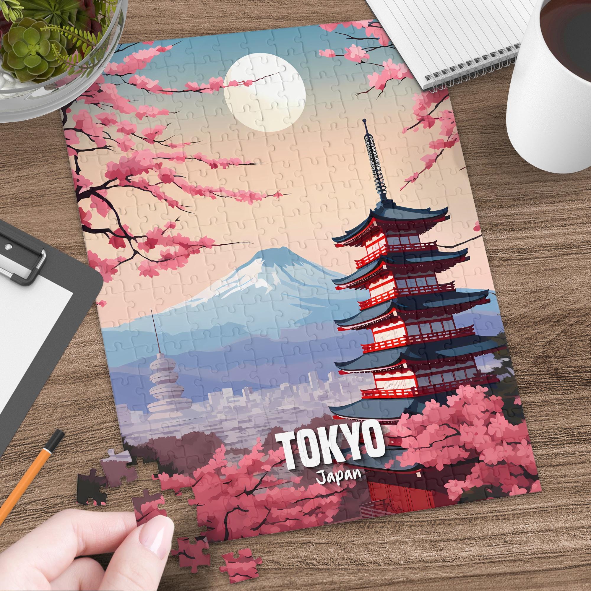 Tokyo Japan Puzzle: Scenic Cherry Blossoms, Pagoda, Mount Fuji