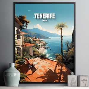 Vintage Tenerife Spain Coastal Wall Art Decor, Tropical Landscape Print for Home, Beachhouse Vibes
