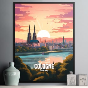 Beautiful Cologne Germany Wall Art Print Vibrant Sunset Skyline Landscape Decor