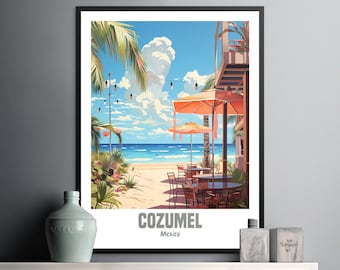 Cozumel Beach Scene Wall Art Print, Tropical Paradise Decor, Coastal Home Design