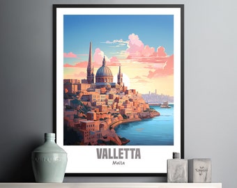 Affiche de voyage imprimée de la Valette et de malte, cadeau d'anniversaire, Art mural, décoration de la maison