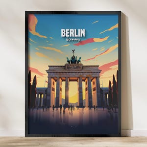 Berlin Germany Wall Art Print, Vintage Style Poster of Brandenburg Gate, Sunset Colors, Home Decor
