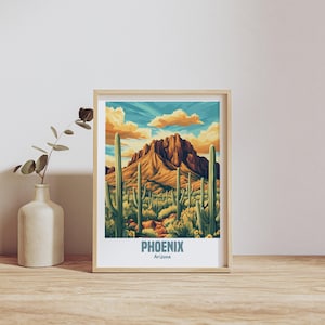 Stunning Phoenix Arizona Desert Scene Wall Art Print, Colorful Cacti Sunset Poster, Modern Home Decor, Nature Landscape Artwork