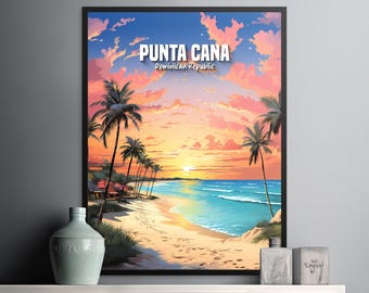 Tropical Sunset Wall Art Print, Punta Cana Beach Scene Decor for Home, Travel Lovers
