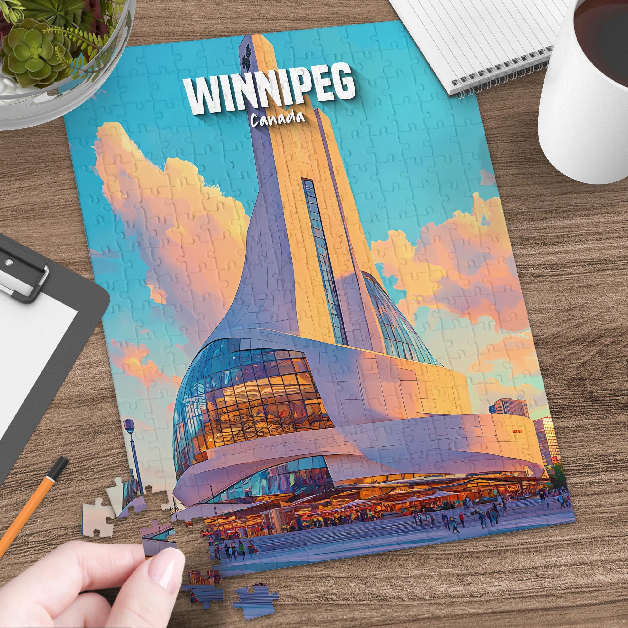 Winnipeg Canada Puzzle: Downtown Building, Colorful Sky, Cityscape