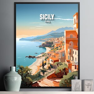 Beautiful Sicily Italy Coastal Wall Art Print for Home Decor, Vibrant Fine Art Piece