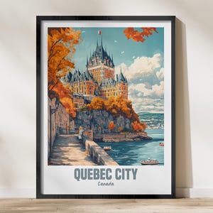 Quebec City Canada Wall Art Print, Autumn Castle Scenic Poster, Scenic Landscape Decor, Canadian Cityscape Art, Travel Destination
