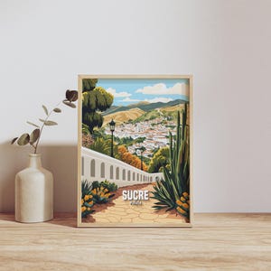 Colorful Sucre Bolivia Wall Art Print, Scenic City Landscape Poster, Travel Destination Decor, Nature Inspired Home Art, Unique Artwork