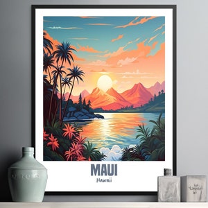 Beautiful Tropical Sunset Landscape Art Print Featuring Maui, Hawaii - Wall Decor