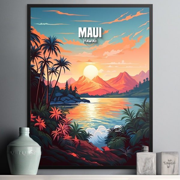 Travel Poster Hawaii Maui Oahu Lanai Print Birthday Gift Wall Art Home Decoration