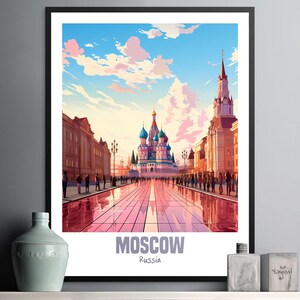 Beautiful Moscow Wall Art Print Colorful Illustration of Saint Basil&#39;s Cathedral Decor