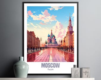 Beautiful Moscow Wall Art Print Colorful Illustration of Saint Basil&#39;s Cathedral Decor