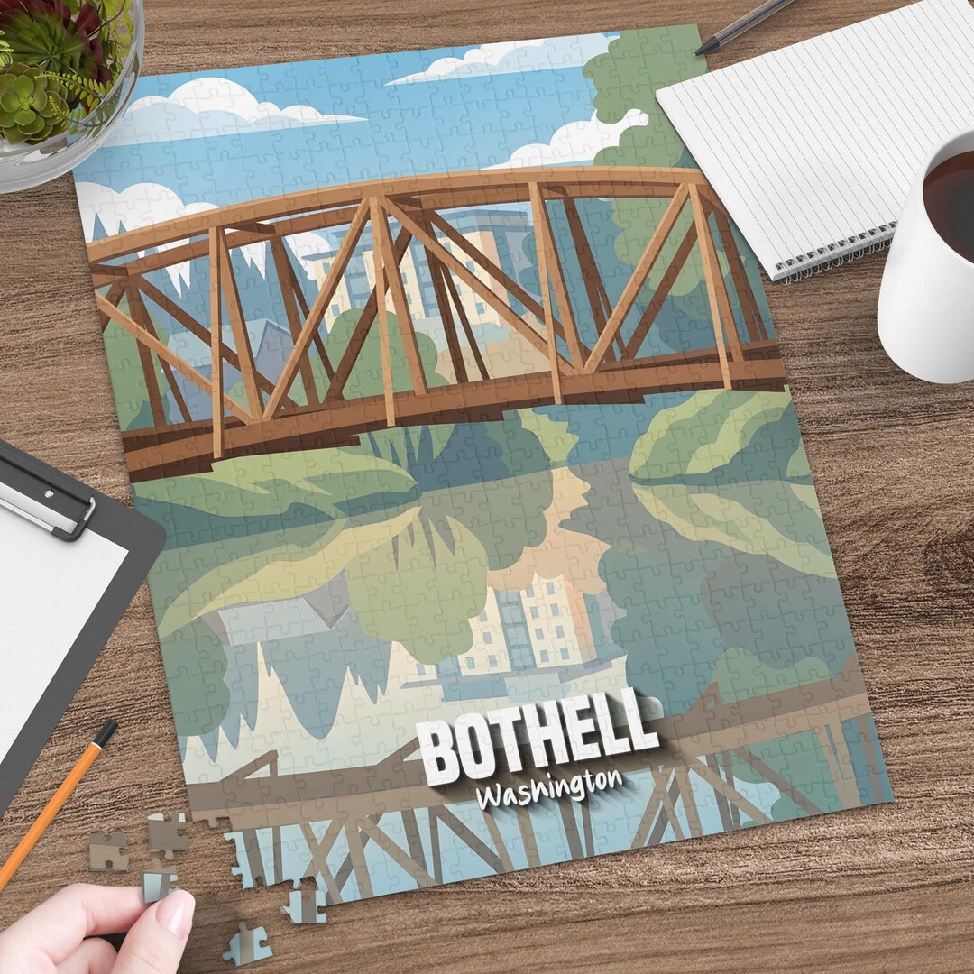 Bothell Washington Bridge Puzzle, PNW Bothell WA Landmark Art Jigsaw ...