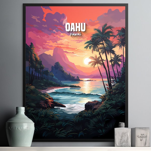 Travel Poster Hawaii Maui Oahu Lanai Print Birthday Gift Wall Art Home Decoration