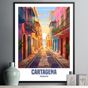 Cartagena Street Art Print, Colorful Wall Decor, Modern Home Decor, Vintage Travel Poster, Colombian Landscape Artwork, Framed Art for
