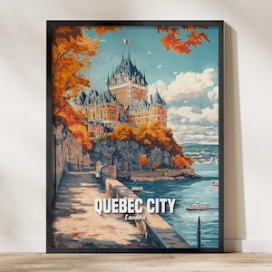 Quebec City Canada Wall Art, Travel Poster Quebec City Print, Quebec City Wall Decor, Canada Travel Artwork, Vintage Quebec Poster