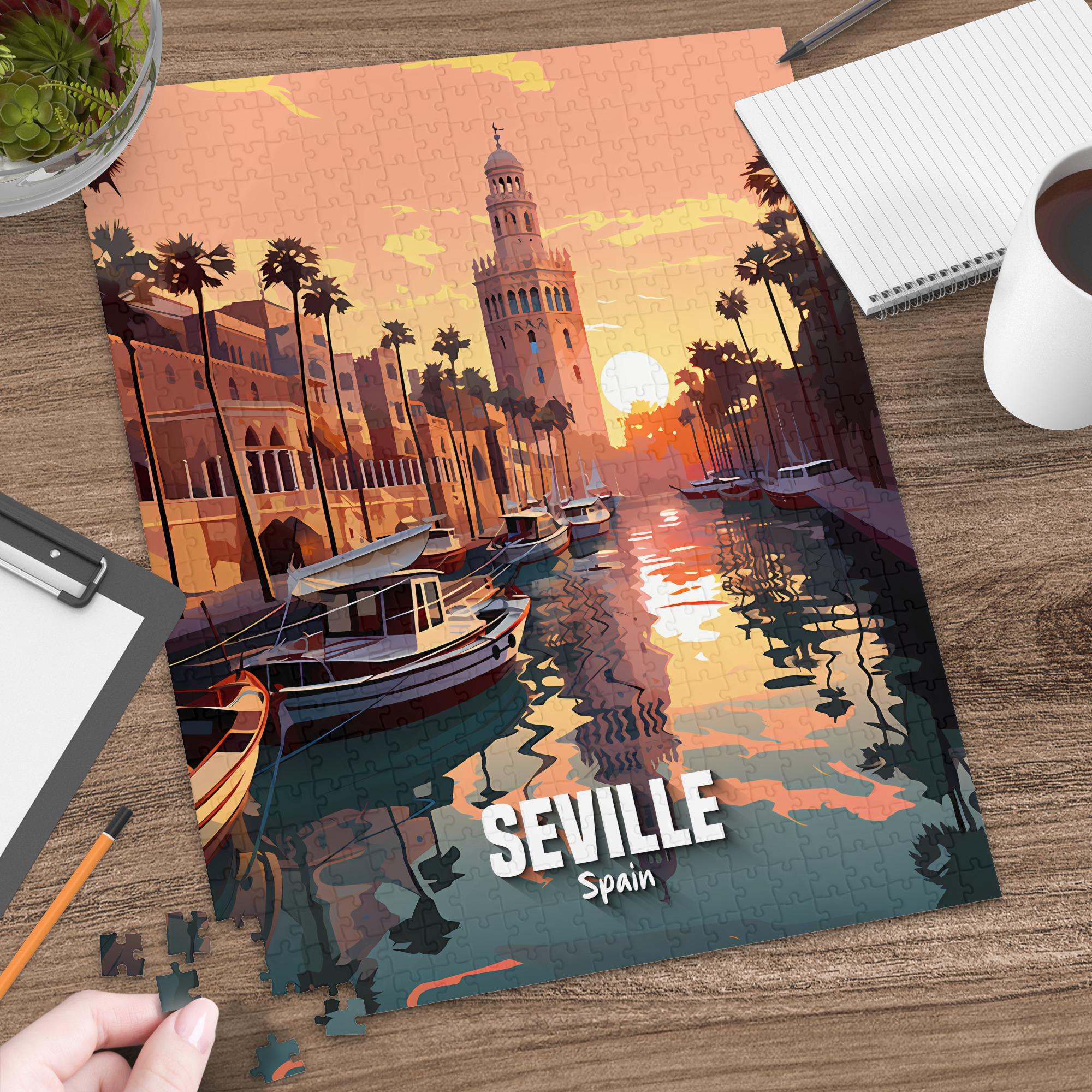 Seville Spain Puzzle: Travel Art, Landscape Image, Illustration