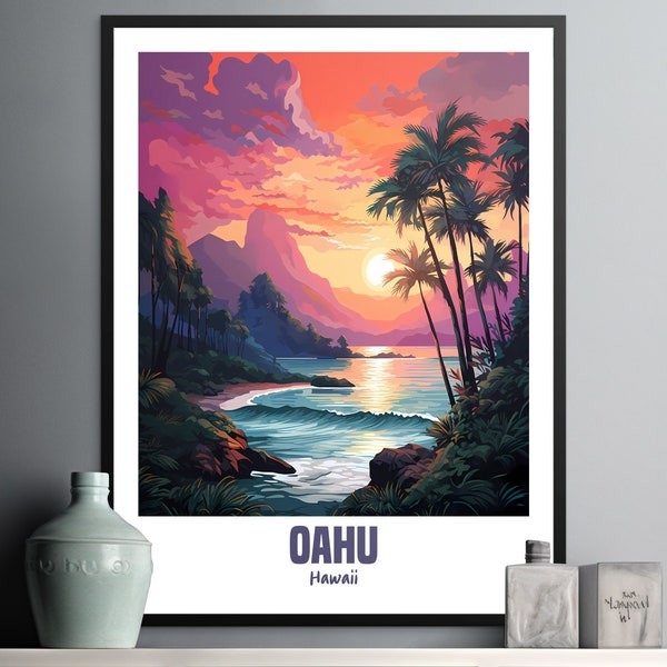 Travel Poster Hawaii Maui Oahu Lanai Print Birthday Gift Wall Art Home Decoration