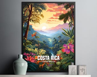 Tropical Costa Rica Wall Art Print, Colorful Jungle Landscape Decor for Home, Nature Scene